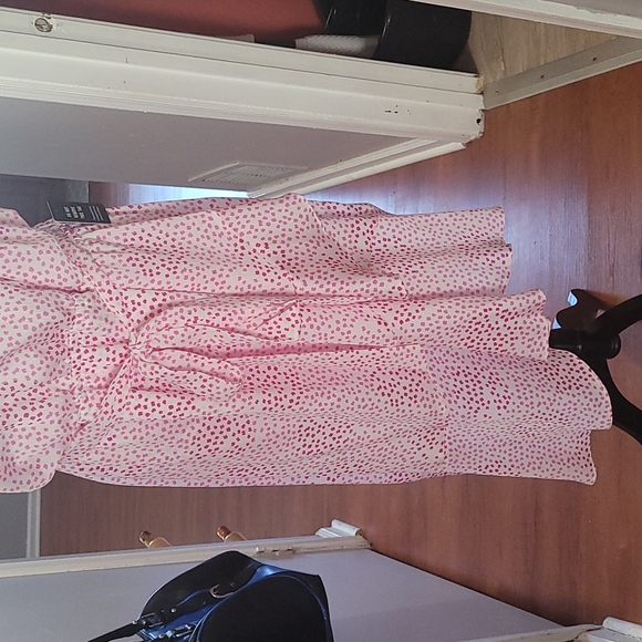 Express Pink and White side high low dress with belt - Picture 3 of 8